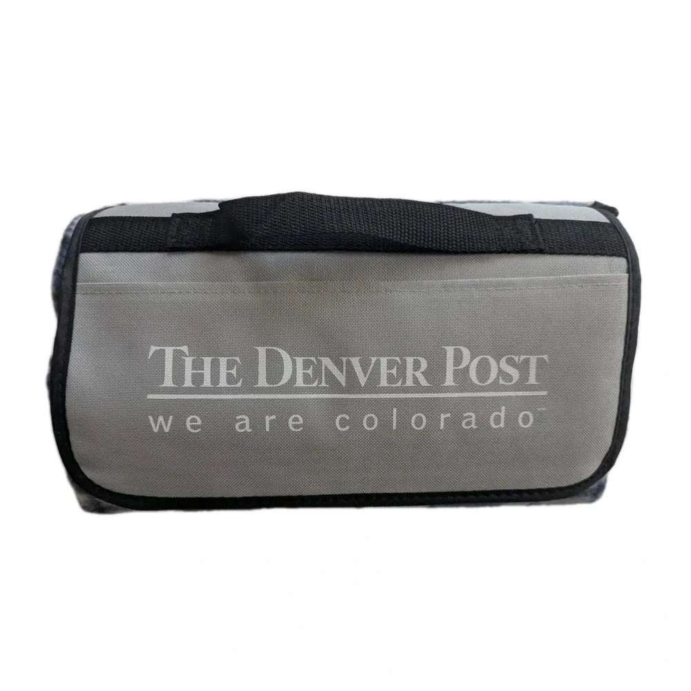 The Denver Post Roll-Up Picnic Blanket With Handle Blue Plaid
